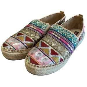 Betseyville Betsy Johnson Espadrilles Loafers Boho Sequins Embellished Platform